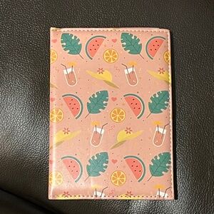 Tropical passport cover, plastic, peachy/pink with summertime theme
